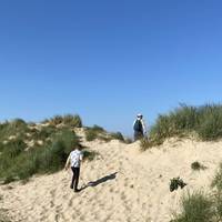 The dogs are allowed in the sand dunes throughout the year. Don’t forget to pick up the poop!