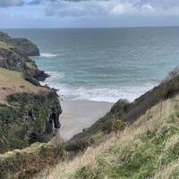 As you climb uphill, look left for great views to Bossiney Cove. Can you spot the arch in the cliff?