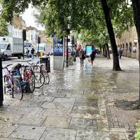 Turn right out of Angel tube station. Walk along Upper Street with the traffic on your left.