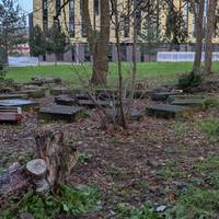 The former route of the canal is on your right and some of the original canal flag stones can be seen in the University grounds.