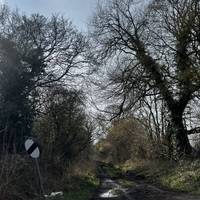 Ignore the track as in the picture which is very muddy and look far left for a footpath sign.