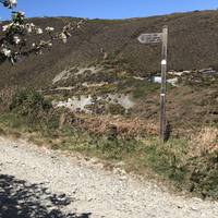 At the bottom of the hill there is a hairpin bend and this sign post for the cliff path. Follow the road.