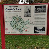 Pass an information board to your right, with details of the park's history. Bear left past a wooden barrier and walk ahead slightly uphill.