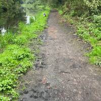 Bear right onto the towpath