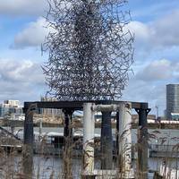 Beneath the cable cars you’ll see Antony Gormley’s Quantum Cloud (2000) which was commissioned as part of the millennium celebrations.