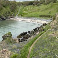 You’ll meet some steps on the way down - they are pretty steep but the path is kept in good condition.  This is sandeel bay.