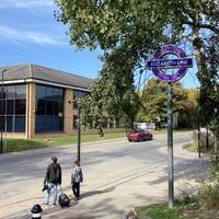 Out of the station, cross the car park and exit out the footpath in the far left corner.