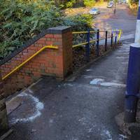 Follow the ramp from platform 2 as it curves right towards Hartington Road. Cross it via dropped pavements.