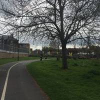 Keep along this path with the Overground trains to your left. Watch out for cyclists whizzing past. 