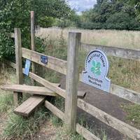 The walk starts at this wooden stile opposite the entrance to the garden centre. Climb over the stile and enter Petersham Meadows.