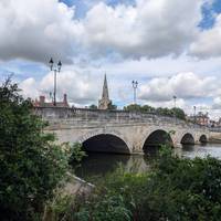 Keep walking with the Riverside Bar & Venue on your right. If you turn around you'll see another view of the Bedford Town Bridge you crossed