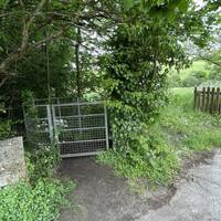 Where the houses end, continue ahead through a metal kissing gate into a meadow.