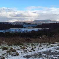 You’ll join the path heading around the reservoir in an anti-clockwise direction. Views overlook the Clyde and Argyll hills beyond.