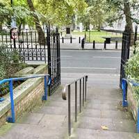 Leave the gardens down the steps. Cross Horseguards Avenue to keep ahead through the next section of the gardens.