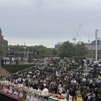 After walking up Kings Boulevard cross the road and walk onto the bridge. Cross the canal and turn right.