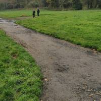 At the T-junction, turn left along the sometimes puddle-strewn path. Continue along it, ignoring the path off to the right.