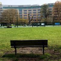 Go past the back of Lewisham Hospital and the tennis players. 