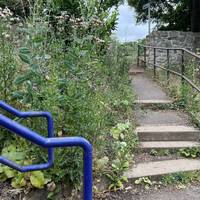 Back in line with the station steps you will see a footpath signed to the 1745 Battlefield Viewpoint and Monuments.