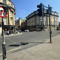 With the station behind you, cross here and walk up Manvers Street