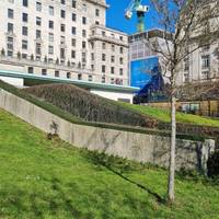 Although not immediately obvious, the station has a living roof - with a layer of soil and vegetation covering the top of the building.