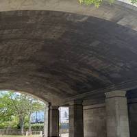 Walking under Chiswick Bridge
