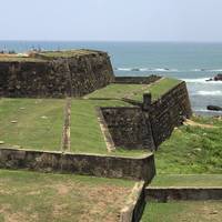 You can see over the old fort and into the ocean. The fort was first built by the Portuguese in 1588. 
