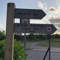 Exit the car park and look for the signs pointing to the Marriott’s Trail. We are doing the Aylsham Workhouse circular trail.