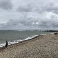 High tide at Lee on Solent. And a rather grey day for us. Walk along the beach and enjoy the views across the Solent. 