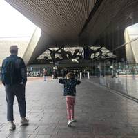 Exit Rotterdam Centraal. You’re looking for the walking and cycling tunnel that goes underneath the tracks.