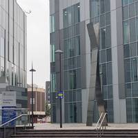 Step 2. Walk between the William Henry Duncan and Ronald Ross buildings to view the sculpture 1 - Form A, by Susan Forsyth