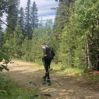 This walk is not that long, but steep. It starts off along a old car road. You can you park your car here and get going!