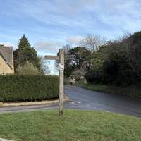 When you get to a small grass triangle with a Cotswold sign, take the left fork up the hill called Hoo Lane