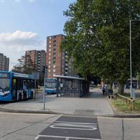 Watch out for buses as they drive past as you walk across (safely!) the Main Bedford Bus Station towards Hassett Street.