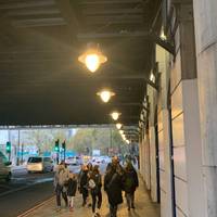 Enjoy moving between these spaces. Be present and mindful. Go under the pedestrian and railway bridges.