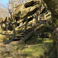 Half way round you will see the very steep climb up to Twm Siôn Cati's cave. Only go up if you are fit!