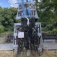 Spot the sculpture showcasing Black British History. You will also find a couple of benches and some cycle stands here.