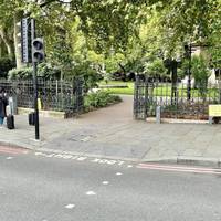 Cross the end of Northumberland Avenue at the lights and keep ahead into the Embankment gardens.