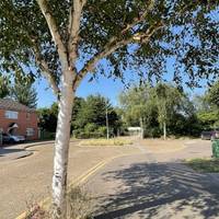 Walk around the turning circle at the end of the road towards a gate on the opposite side.