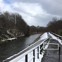 The Clyde canal greets you outside the station. Snow, sleet, hail and sun will join us on our walk, just a normal day in Glasgow!