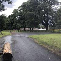 Take the right hand path at this junction, following the path between the fenced fields.