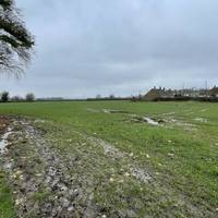 The right of way cuts diagonally right through the field towards the houses and their gardens. It can be very muddy here after wet weather.