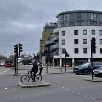 Cross Kew Bridge Road towards Costa coffee on the other side.