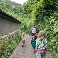 With the river and the ferry crossing on your left, head onto the single track lane and follow it as it bends right.