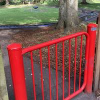 If you are on foot you can walk through this gate into the park to avoid the road side but there are steps making it unsuitable for wheels