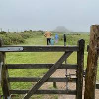 Take a look at the information board if you like and then pass through the gate, going straight ahead on the grass path.