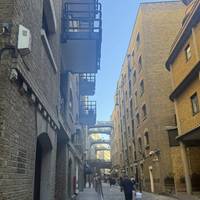 Walk a short way up Shad Thames and turn left at Maggie Blake’s Cause. There aren’t as many tourists here depending on the time of year.