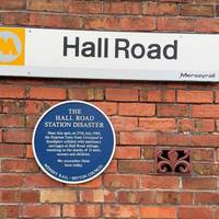 Look out for this blue plaque, which tells you about the Hall Road Station disaster.
