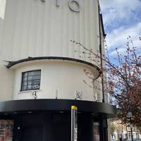 A couple of minutes up from Dalston Kingsland Station is the Grade II listes independent Rio Cinema. Walk around the Rio, past the trees.