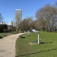 Head past the outside gym equipment (or have a go if you like!)