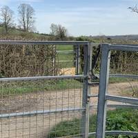 Go through the gate cross the road and through the next metal gate.